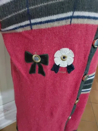 Cardigan lungo vintage rosso con fiocchi