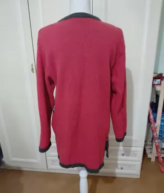 Cardigan lungo vintage rosso con fiocchi