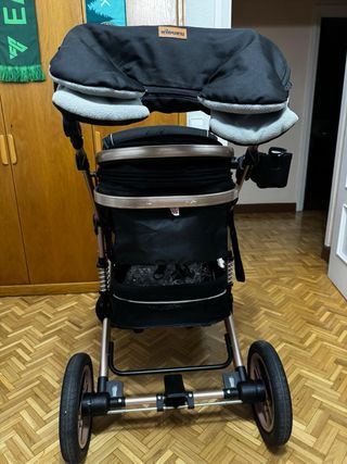 Carrito de bebé negro y dorado