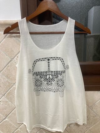 Camiseta tirantes blanca furgoneta ornamental