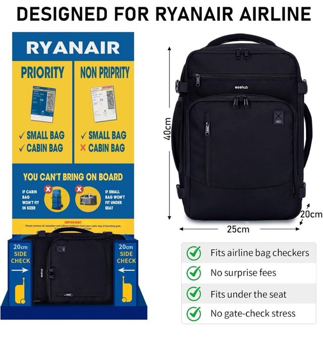 Mochila ECOHUB Cabina Avión 40x20x25 Negra