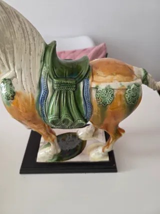 Caballo Cerámica Vintage Beige Naranja Verde
