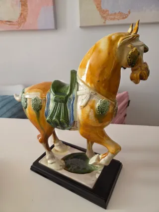 Caballo Cerámica Vintage Beige Naranja Verde
