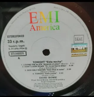 David Bowie - Tonight 1984 ES LP