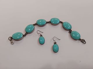 Pulsera y pendientes plata turquesa