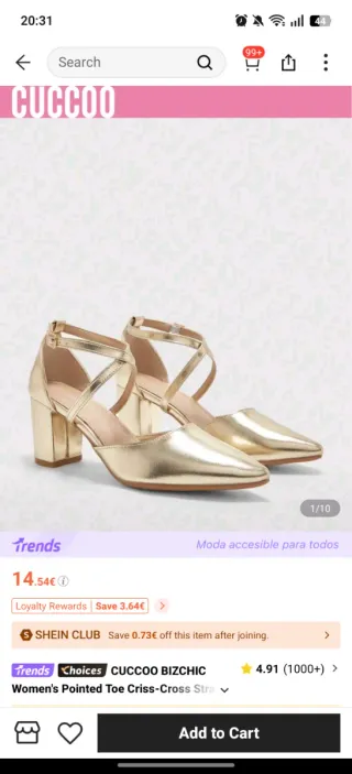 Zapatos de tacón dorados para fiesta