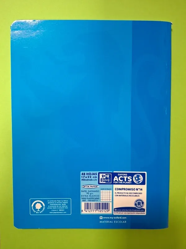 Cuaderno Oxford grapado 48h A5 milimetrado, 17x22c