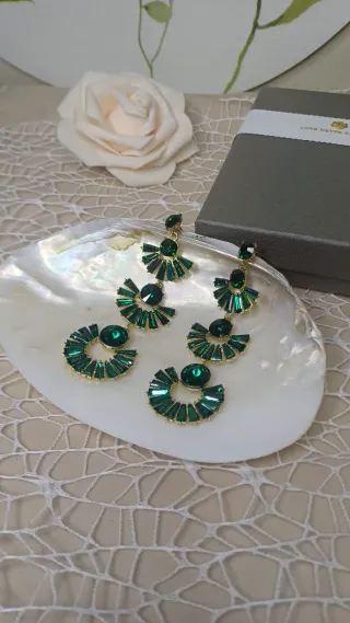 Pendientes Cristales Esmeralda Dorados