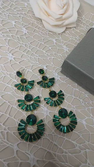 Pendientes Cristales Esmeralda Dorados