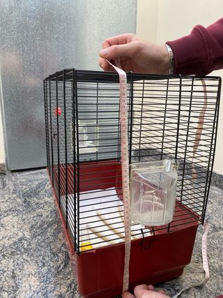 Jaula para pájaros negra y roja