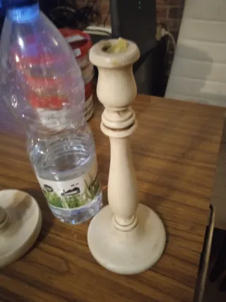 Pareja Candelabros Madera Tallada