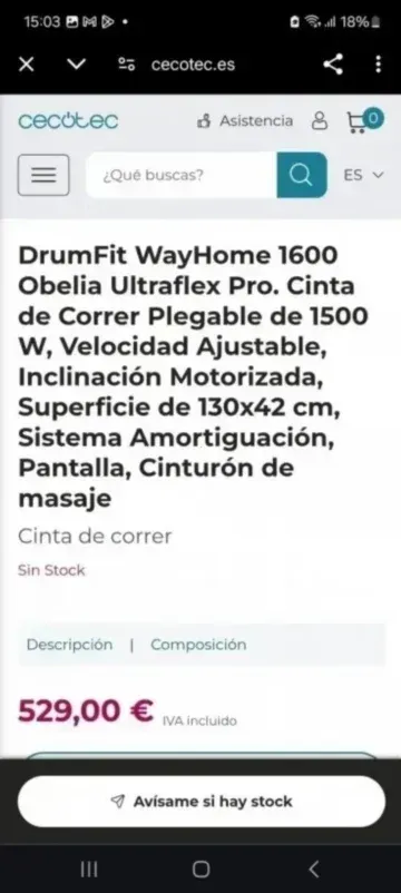 CINTA DE CORRER PLEGABLE CECOTEC DRUMFIT