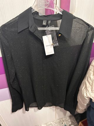 Blusa Mango Negra Brillante Talla S