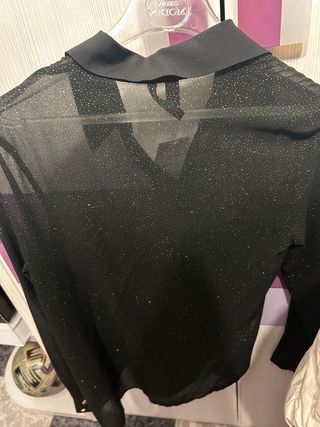 Blusa Mango Negra Brillante Talla S