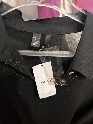Blusa Mango Negra Brillante Talla S