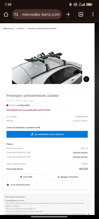 Barras Techo Mercedes Clase E Coupé W207