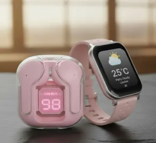 Auriculares y Reloj Inteligente Rosa