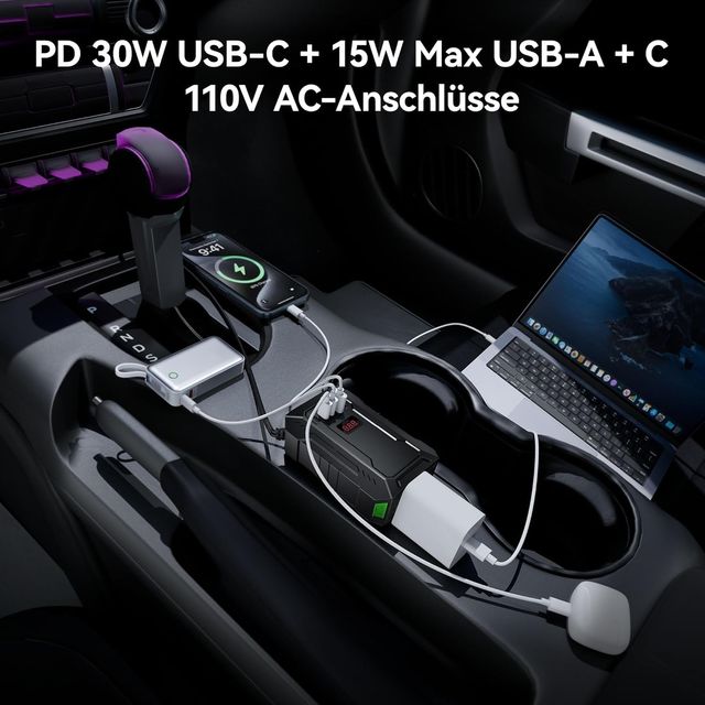 Inversor Coche 400W con USB-C PD y Enchufe CA