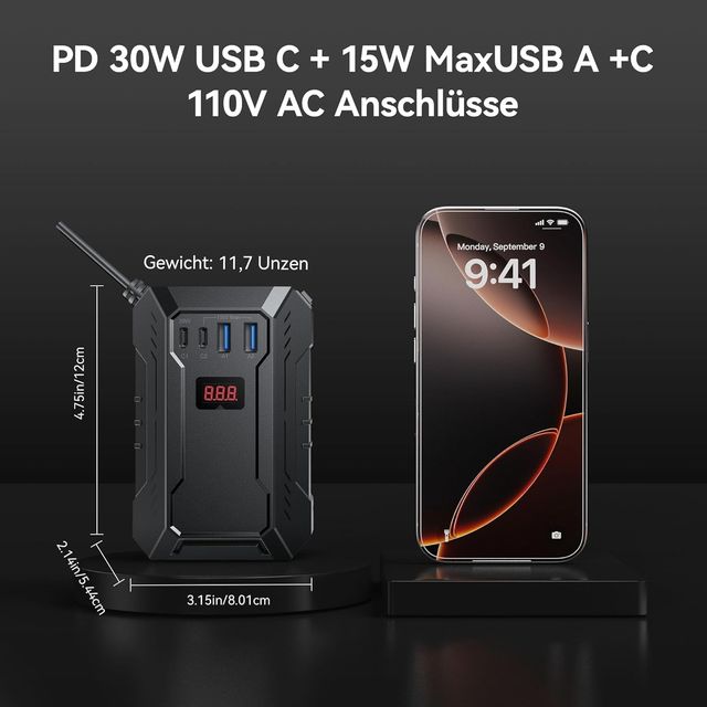 Inversor Coche 400W con USB-C PD y Enchufe CA