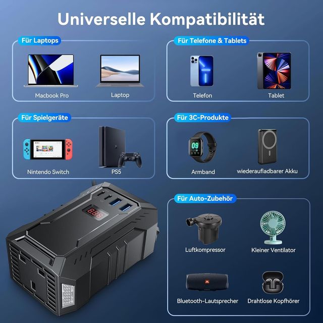 Inversor Coche 400W con USB-C PD y Enchufe CA