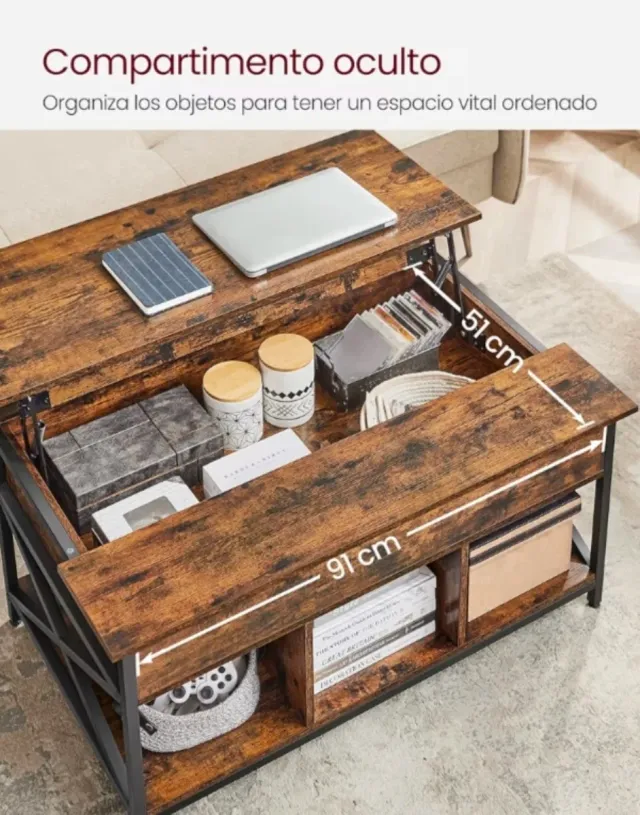 Mesa centro elevable madera y metal