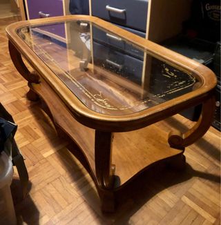 Mesa auxiliar madera y cristal