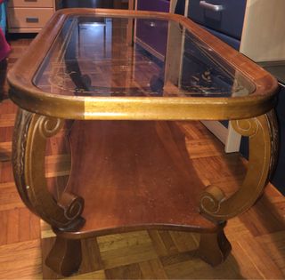 Mesa auxiliar madera y cristal