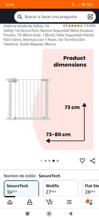Puerta de seguridad para escalera 70-85 cm Safety