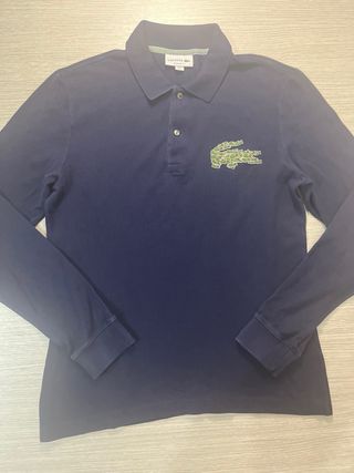 Polo Lacoste Uomo Vintage Manica Lunga Blu S