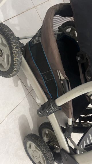 Carro de bebé doble color azul y negro