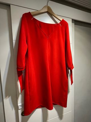 Vestido elegante rojo media manga con lazo
