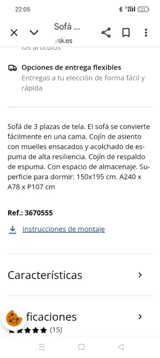 Sofá Cama JYSK ORMSLEV Beige Tela