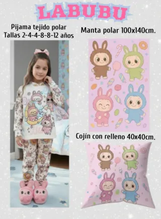 Pijama Tejido Polar manta cojín labubu