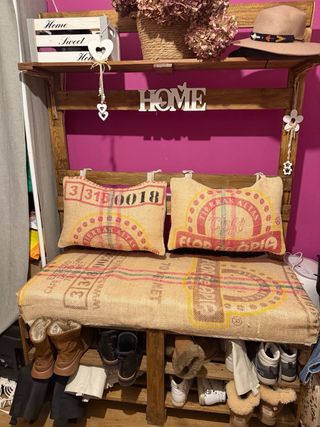 Mueble rústico madera y yute: banco y zapatero