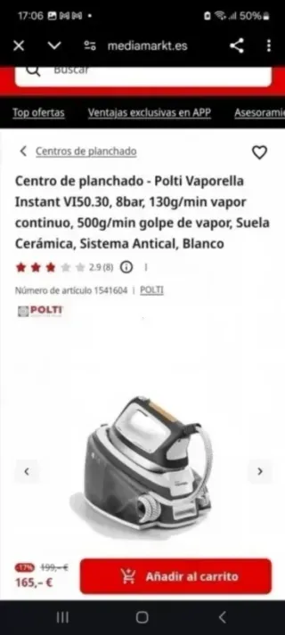 CENTRO DE PLANCHADO Polti vaporeta