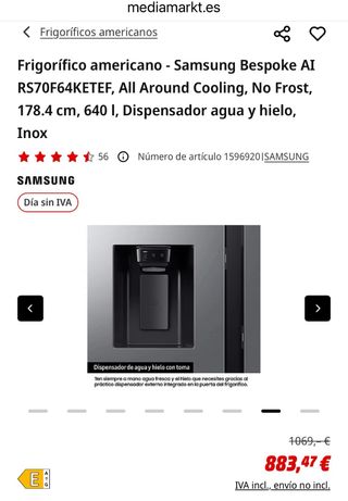 Nevera Samsung Americana dispensador agua/hielo