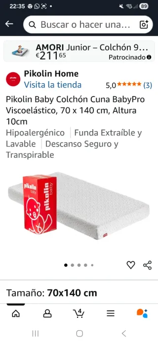 Colchón Cuna Pikolin BabyPro 70x140cm