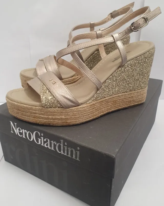 Sandali Nero Giardini Zeppa Corda Tg. 39