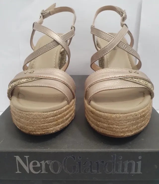 Sandali Nero Giardini Zeppa Corda Tg. 39