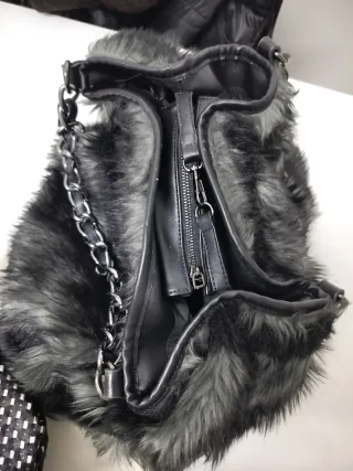 Bolso peluche grande gris/negro Regalo otro b/n