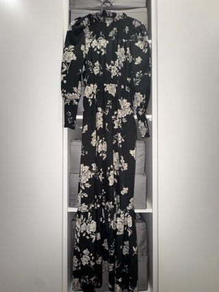 Vestito lungo floreale nero e bianco