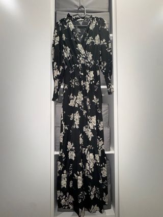 Vestito lungo floreale nero e bianco