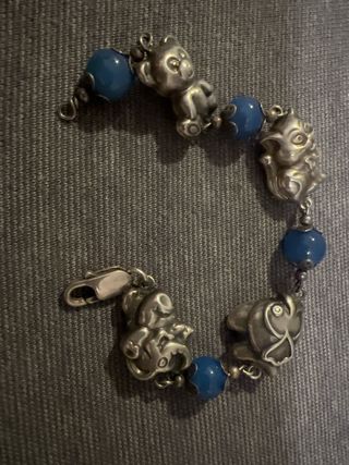 Pulsera Plata Gruesa con Dijes Animales y Bolas Az