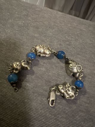 Pulsera Plata Gruesa con Dijes Animales y Bolas Az