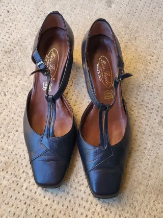 Scarpe vintage artigianali nere VERA PELLE 37,5