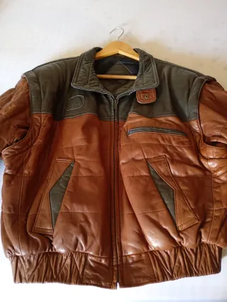 Cazadora de piel bicolor