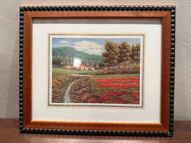 Cuadro paisaje rural con flores