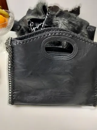 Bolso Negro Piel Sintética Cadena
