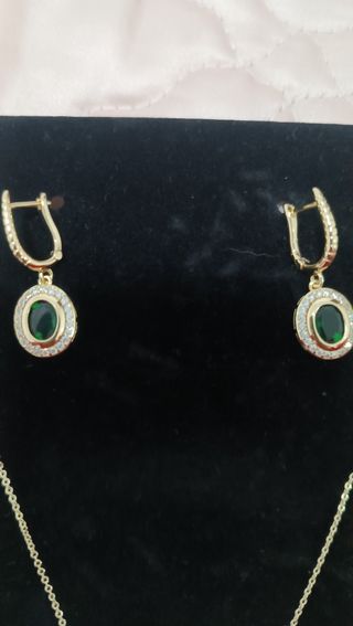 Conjunto Oro Laminado 14k con Piedra Verde