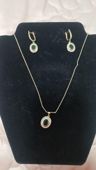 Conjunto Oro Laminado 14k con Piedra Verde
